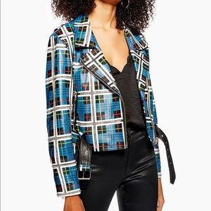 TOPSHOP Check Leather Jacket NWT